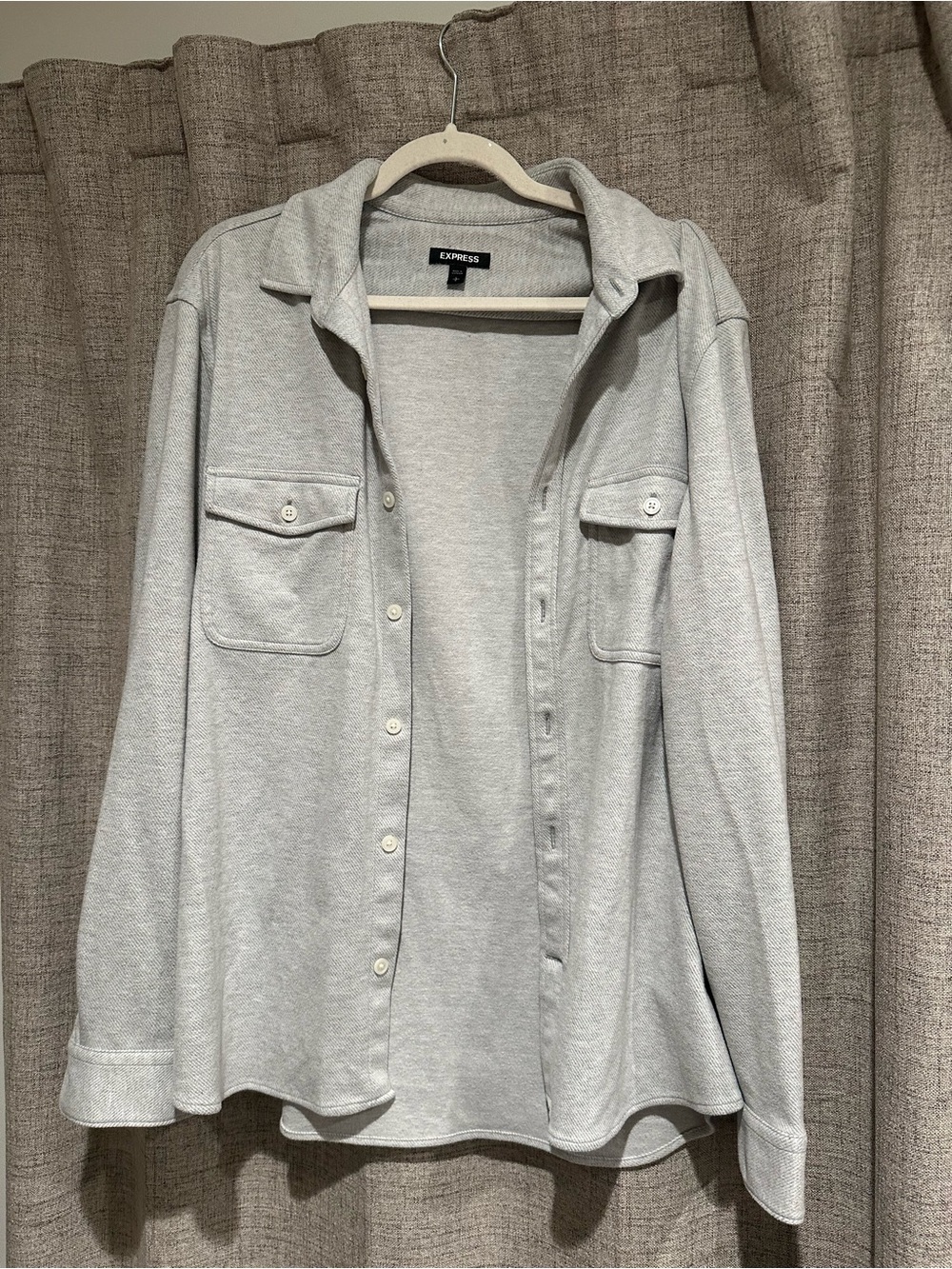 Express Light Gray Flannel Button-Down Casual Shirt